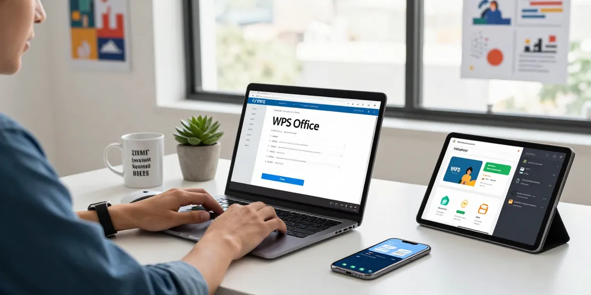 WPS Download in a modern workspace with a user engaging on a laptop amidst tech tools.