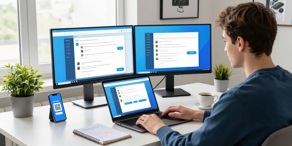 Using Telegram Web Version in a modern workspace with laptop and smartphone